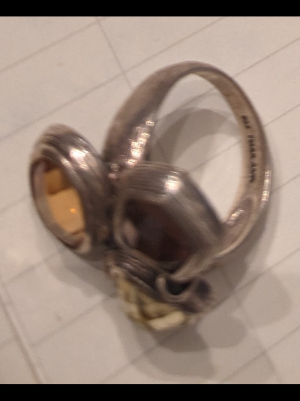Triple-Stone Sterling Silver Cocktail Ring R - Picture 3 of 4